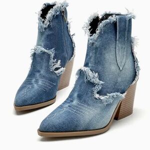 Denim 5.5 chunky heeled cowboy boots